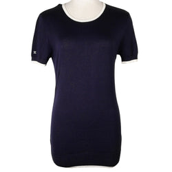 [CHANEL] Chanel 
 Short sleeve knit 
 96p P06382 Cotton Navy Short Sleeve Ladies