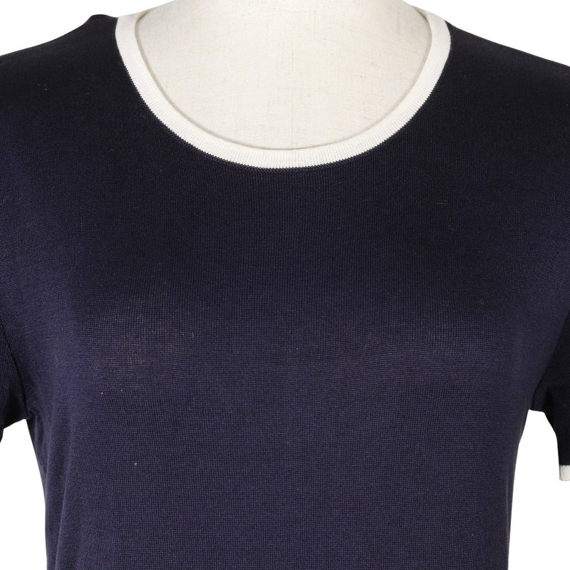 [CHANEL] Chanel Short Sleeve Knit 96P P06382 Cotton Navy Short Sleeve Ladies