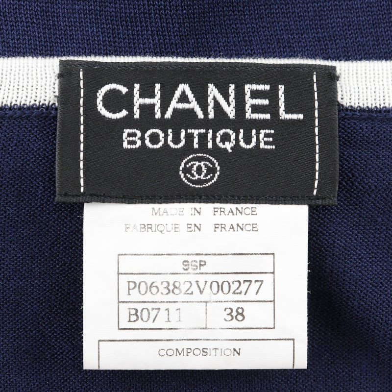 [Chanel] Chanel à manches courtes tricot 96p P06382 Coton Navy à manches courtes