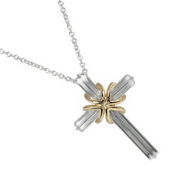 [Tiffany & co.] Tiffany 
 Collier croisé de signature 
 Argent 925 x k18 or jaune d'environ 7,2 g de croix signature dames un rang