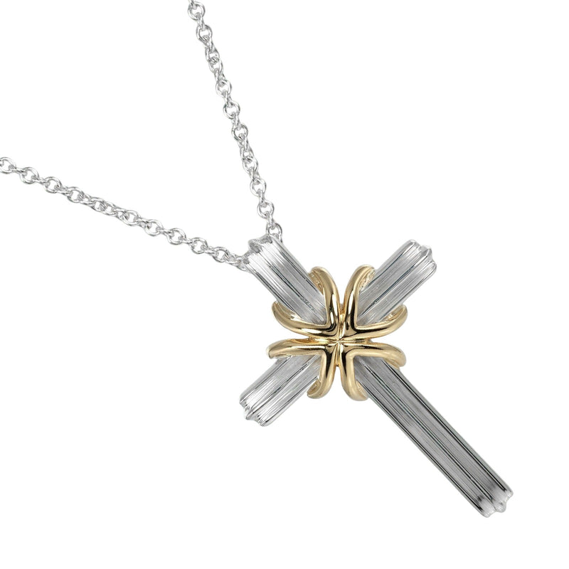 [Tiffany & co.] Tiffany 
 Collier croisé de signature 
 Argent 925 x k18 or jaune d'environ 7,2 g de croix signature dames un rang