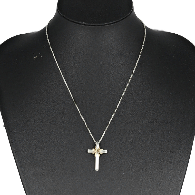 【TIFFANY&Co.】ティファニー
 シグネチャー クロス ネックレス
 シルバー925×K18イエローゴールド 約7.2g Signature cross レディースAランク