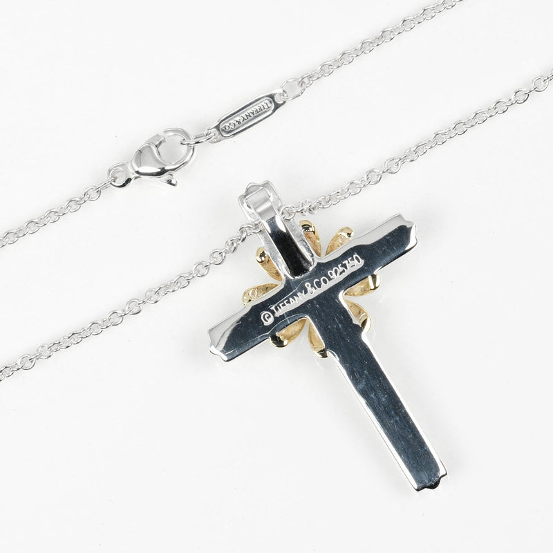 【TIFFANY&Co.】ティファニー
 シグネチャー クロス ネックレス
 シルバー925×K18イエローゴールド 約7.2g Signature cross レディースAランク