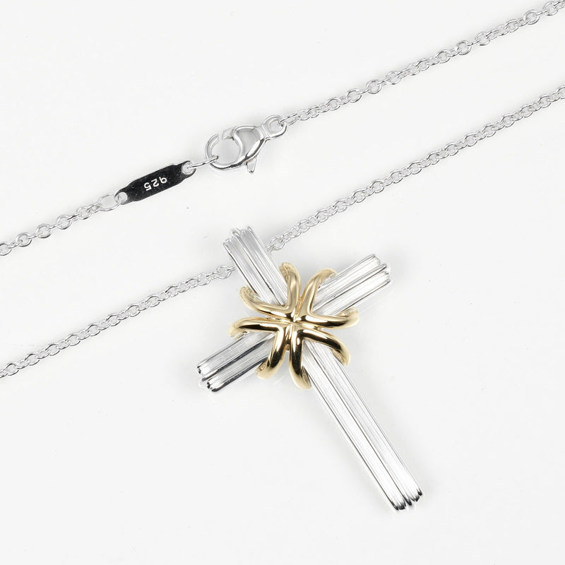 【TIFFANY&Co.】ティファニー
 シグネチャー クロス ネックレス
 シルバー925×K18イエローゴールド 約7.2g Signature cross レディースAランク