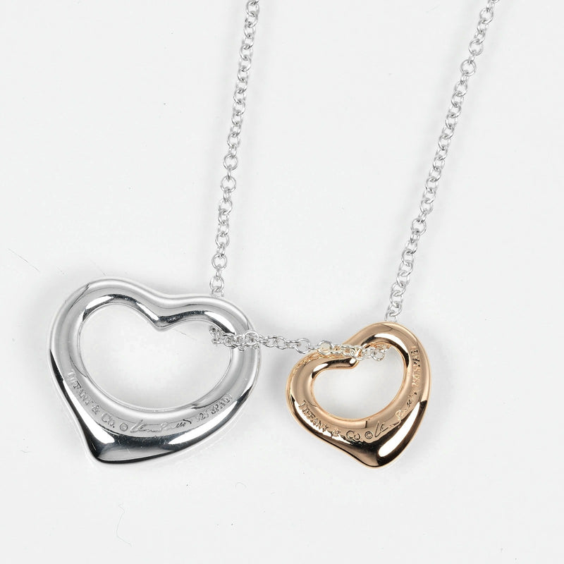 【TIFFANY&Co.】ティファニー
 ダブル オープンハート ネックレス
 11mm&16mm シルバー925×K18ピンクゴールド 約4.4g Double open heart レディースAランク