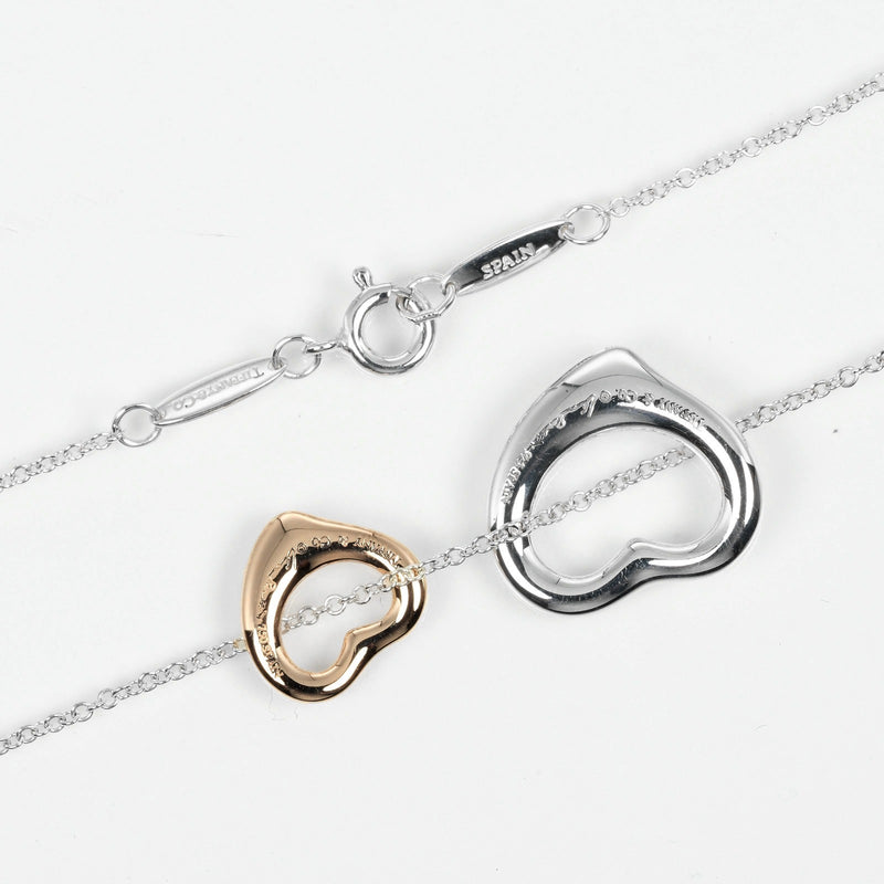 [Tiffany & Co.]TIFFANY&Co.
 더블 오픈 하트 목걸이 
 11mm & 16mm Silver 925 ×18K핑크 골드 약 4.4g 더블 오픈 하트 숙녀 랭크