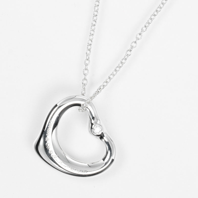 【TIFFANY&Co.】ティファニー
 オープンハート ネックレス
 シルバー925×2P ダイヤモンド 約3.1g Open heart レディースAランク