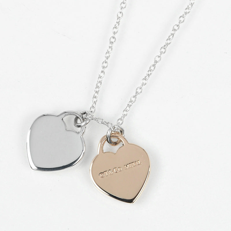 [Tiffany & co.] Tiffany 
 Retton Double Mini Heart Tag Collier 
 Silver 925 × Lved Metal Environ 2,8 g revient à Double Mini Heart Tag mesdies un rang