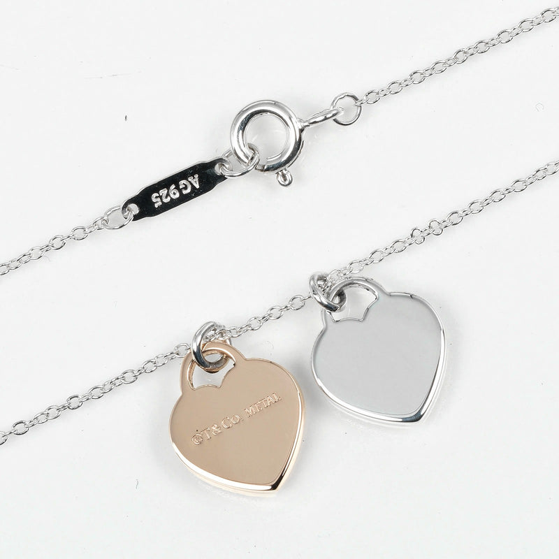 [Tiffany & co.]TIFFANY&Co.
 Collar de etiqueta de corazón de doble mini retton 
 Silver 925 × Lved Metal aproximadamente 2.8 g de regreso a Double Mini Heart Tag Ladies A Rank