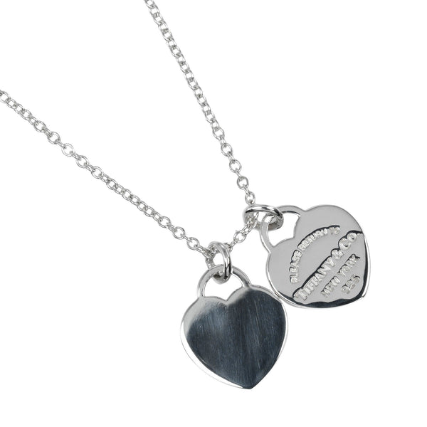 【TIFFANY&Co.】ティファニー
 リターントゥ ダブル ミニハートタグ ネックレス
 シルバー925 約3g Return to double mini heart tag レディースAランク