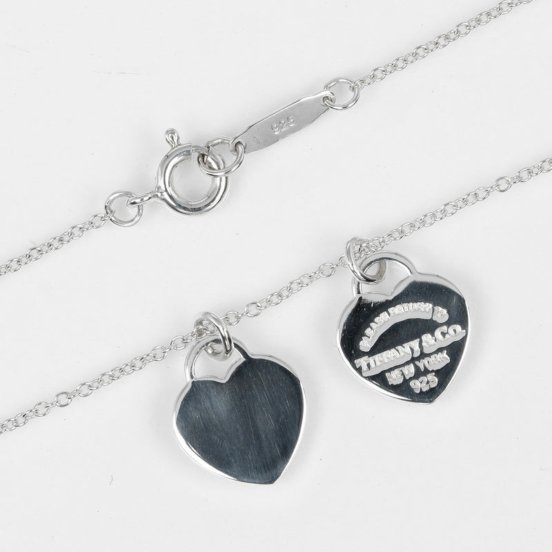 【TIFFANY&Co.】ティファニー
 リターントゥ ダブル ミニハートタグ ネックレス
 シルバー925 約3g Return to double mini heart tag レディースAランク