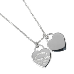 [Tiffany & co.] Tiffany 
 Retton Double Mini Heart Tag Collier 
 Silver 925 environ 3G retour à double mini-coeur tag dames un rang