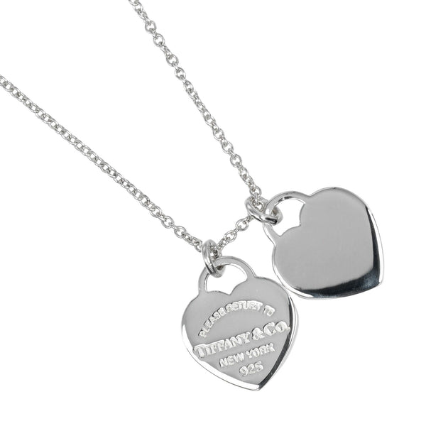 [Tiffany＆Co。]TIFFANY&Co.
 Retton Double Mini Heart Tag项链 
 银925大约3G返回Double Mini Heart Tag女士