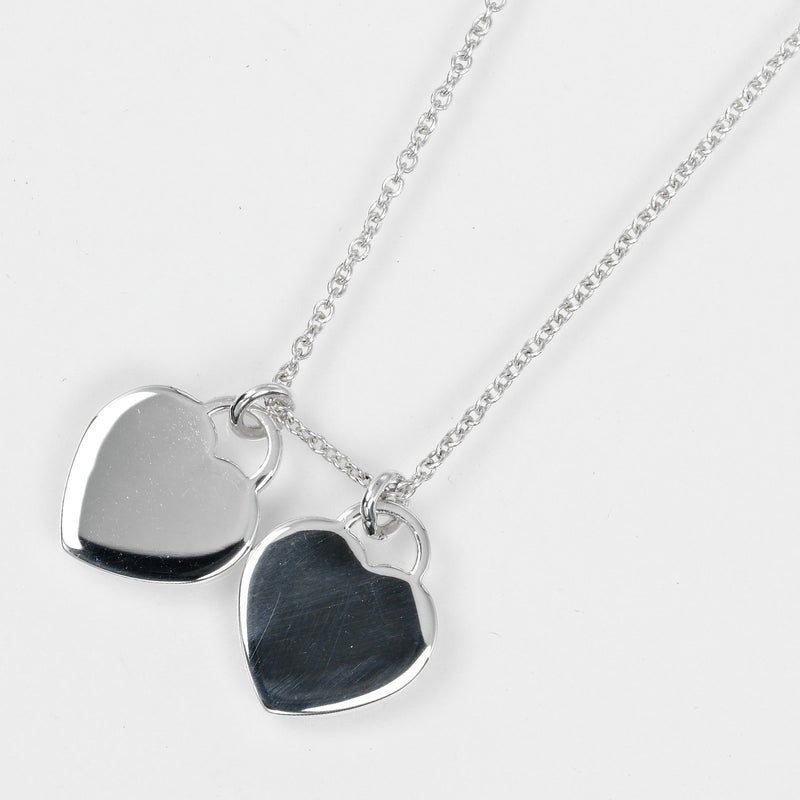 【TIFFANY&Co.】ティファニー
 リターントゥ ダブル ミニハートタグ ネックレス
 シルバー925 約3g Return to double mini heart tag レディースAランク