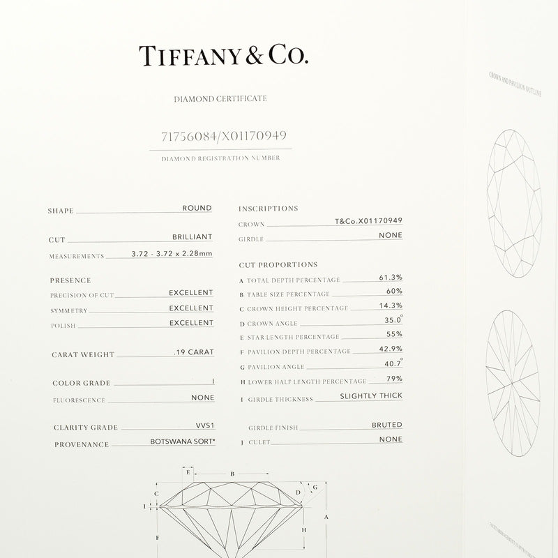 [Tiffany＆Co。]TIFFANY&Co. Harmony 7.5戒指/环0.19CT VVS1/I/3EX PT950铂金X钻石大约2.74克和谐女士