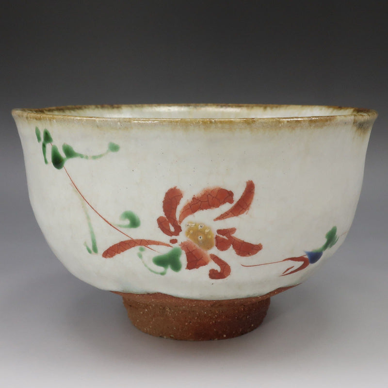 人間国宝 藤本能道 】 造 『 廣瀬義之識箱 』赤絵花文 茶碗 陶磁器