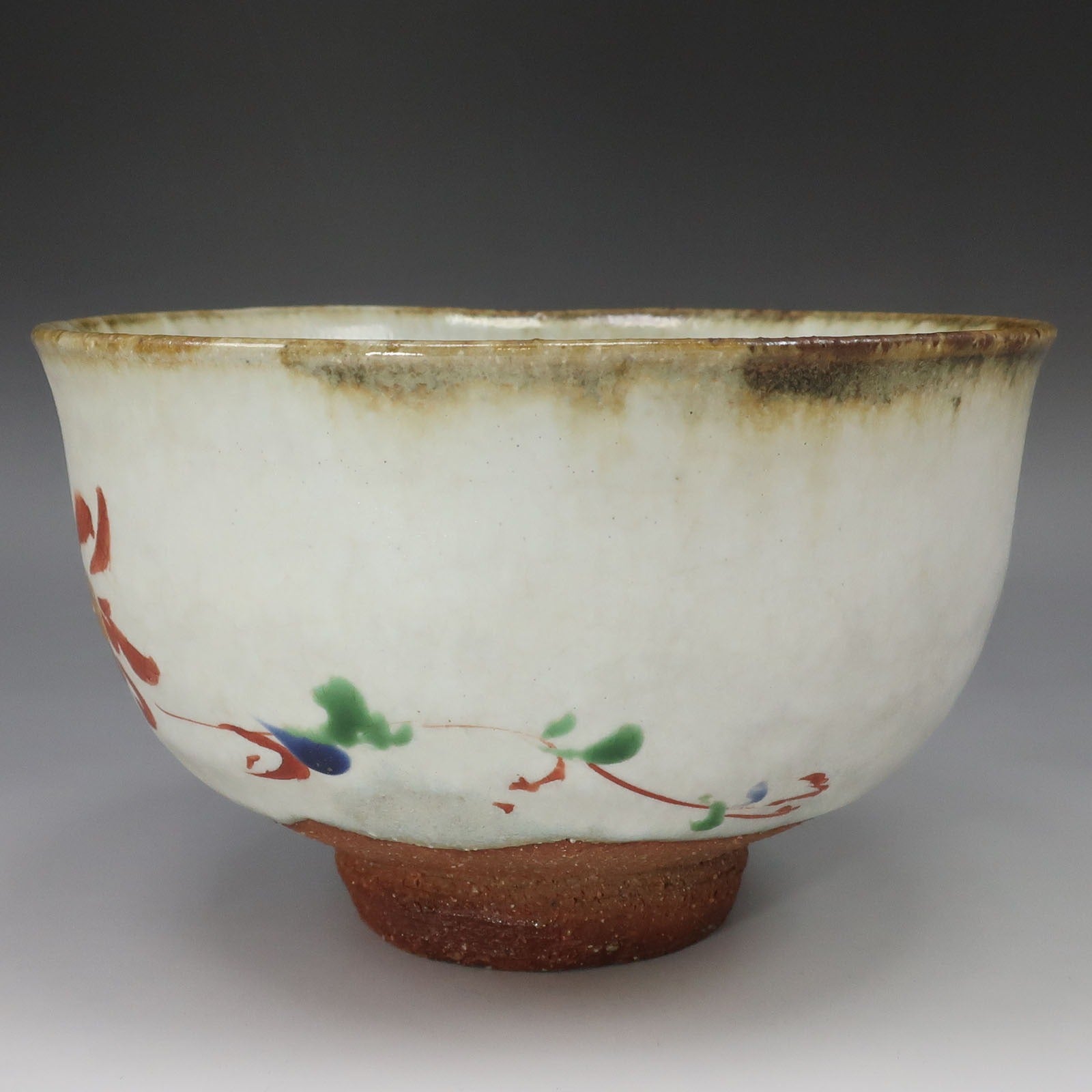 人間国宝 藤本能道 】 造 『 廣瀬義之識箱 』赤絵花文 茶碗 陶磁器