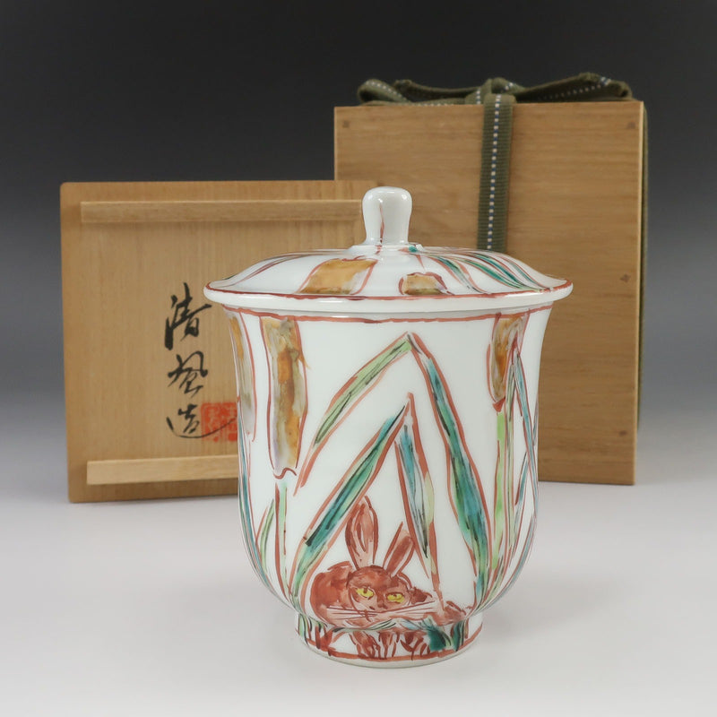 【kyoyaki】교야키 고시로 키요카제 요헤이조 붉은 그림 채색 가마 0 토끼도 공개 첨부 온천 다도구