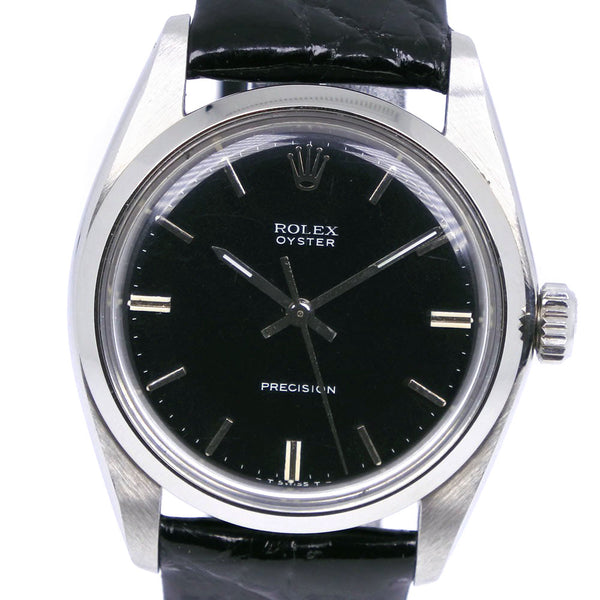 【ROLEX】ロレックス
 オイスター 腕時計
 プレシジョン 88番台 6426 ステンレススチール×クロコダイル 黒 手巻き 黒文字盤 Oyster メンズ
