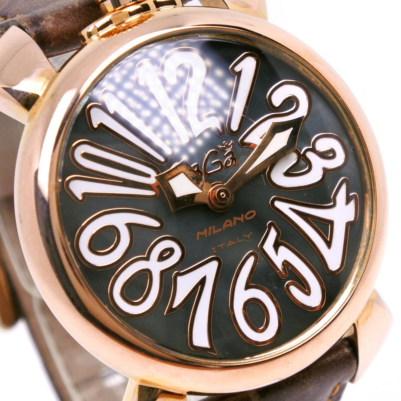 [GAGA MILANO] Gaga Milano 
 Manurer 40 Watches 
 Gold plating x leather tea quartz analog display green dial Manure 40 men