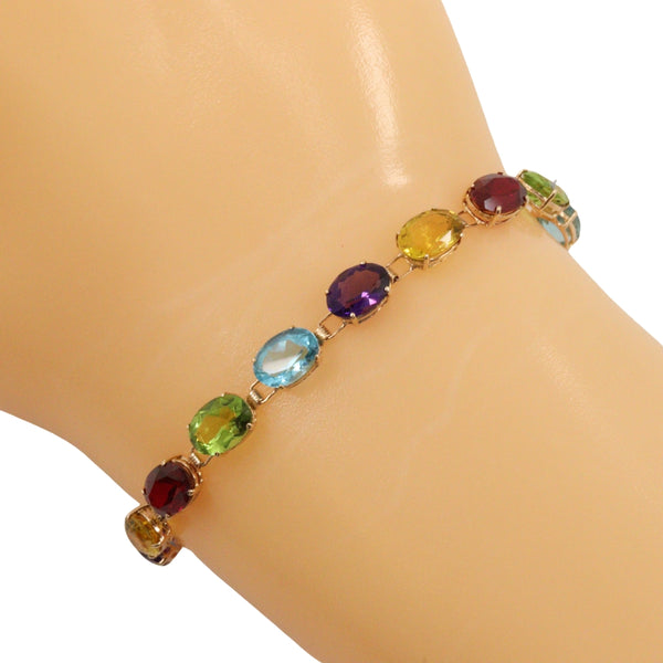 Bracelet en pierre de couleur 
 K14 rose or multi-couleurs environ 5,6 g de pierres colorées dames un rang