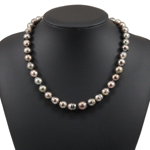 Collar de perlas barroco 
8.8-11.4 mm de perla negra (Black Cultured Pearl) × plateado aproximadamente 53.7 g barroque perla damas un rango