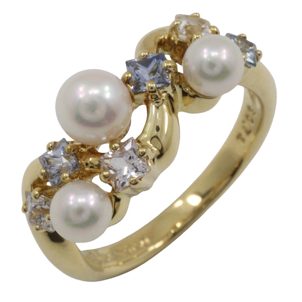 [Junio] gen 
 Baby Pearl No. 11.5 Anillo / anillo 
 18KOro amarillo x diamante x zafiro s 0.73 grabado aproximadamente 5.6 g baby perla damas un rango