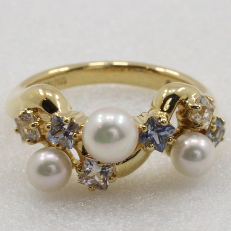 [JUNE] Gene 
 Baby Pearl No. 11.5 Ring
 18KYellow Gold x Diamond x Sapphire S 0.73 engraved Approximately 5.6g Baby Pearl Ladies A Rank