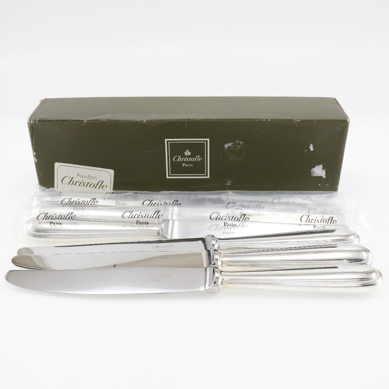 【Christofle】クリストフル
 パール テーブルナイフ 25cm カトラリー
 6本セット シルバー製(シルバーコーティング) シルバー Pearl table knife 9.8" _