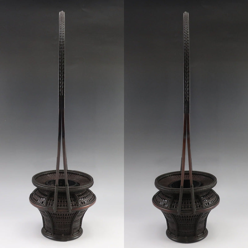 巧芳斎 造 竹編 高手 花籃 ( 花籠 ) 木工・竹工芸 骨董品 – NISHIKINO