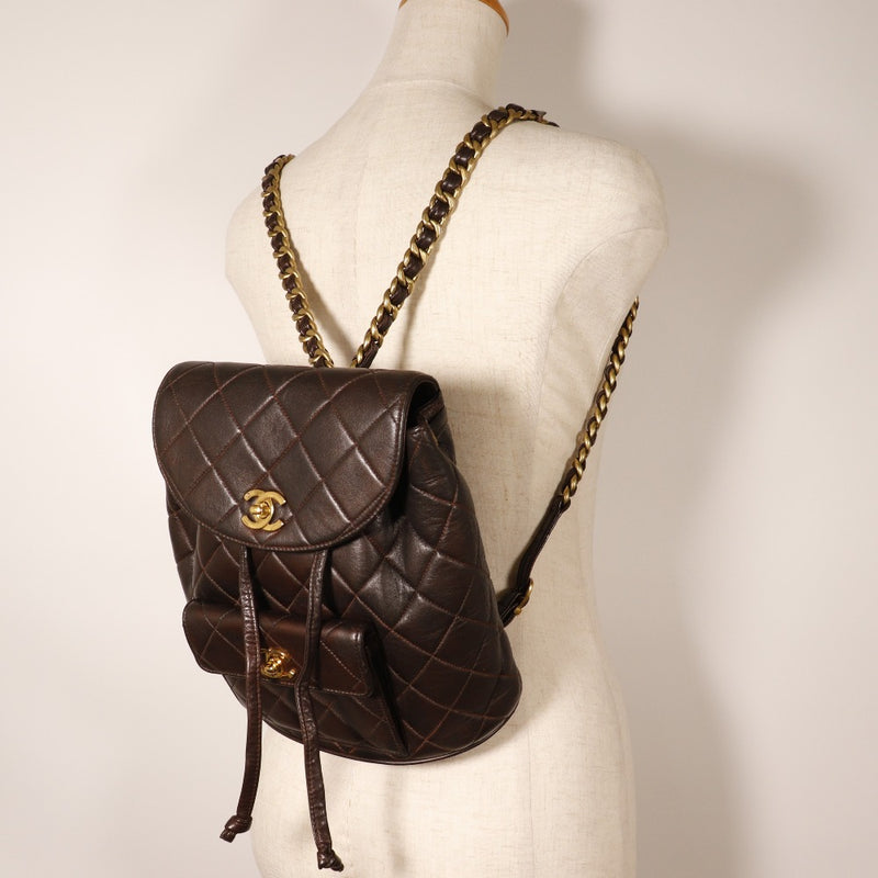 [CHANEL] Chanel Matelasse Backpack・ Daypack COCO Mark Vintage Lambskin Brown Shoulder A5 Turn Lock Matelasse Ladies