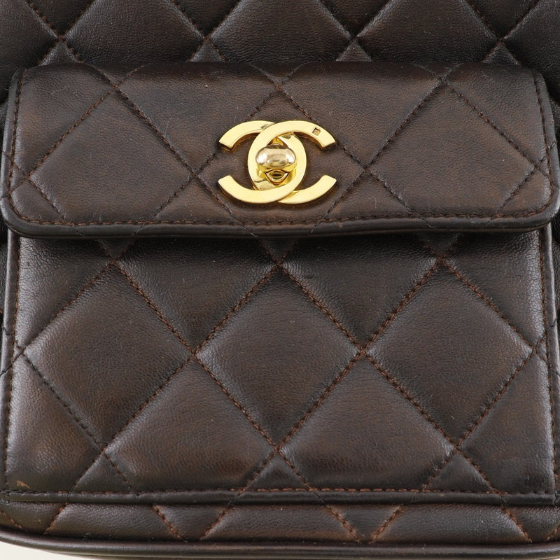 [CHANEL] Chanel Matelasse Backpack・ Daypack COCO Mark Vintage Lambskin Brown Shoulder A5 Turn Lock Matelasse Ladies