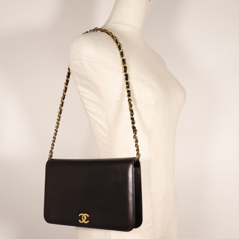 [CHANEL] Chanel ChainShoulder Shoulder Bag COCO Mark Vintage Calfskin Black shoulder snap button CHAINSHOULDER Ladies