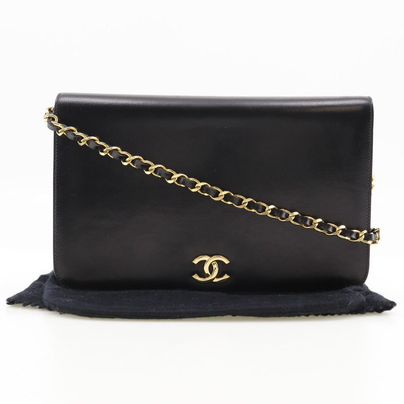 [CHANEL] Chanel ChainShoulder Shoulder Bag COCO Mark Vintage Calfskin Black shoulder snap button CHAINSHOULDER Ladies