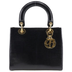 [Dior] Christian Dior Ladies Handbag Dior Lizard Producto Negro Azuelo de productos de la mano Diora Dior A-Rank