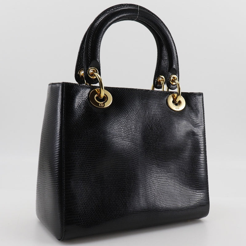 [Dior] Christian Dior Ladies Handbag Dior Lizard Producto Negro Azuelo de productos de la mano Diora Dior A-Rank