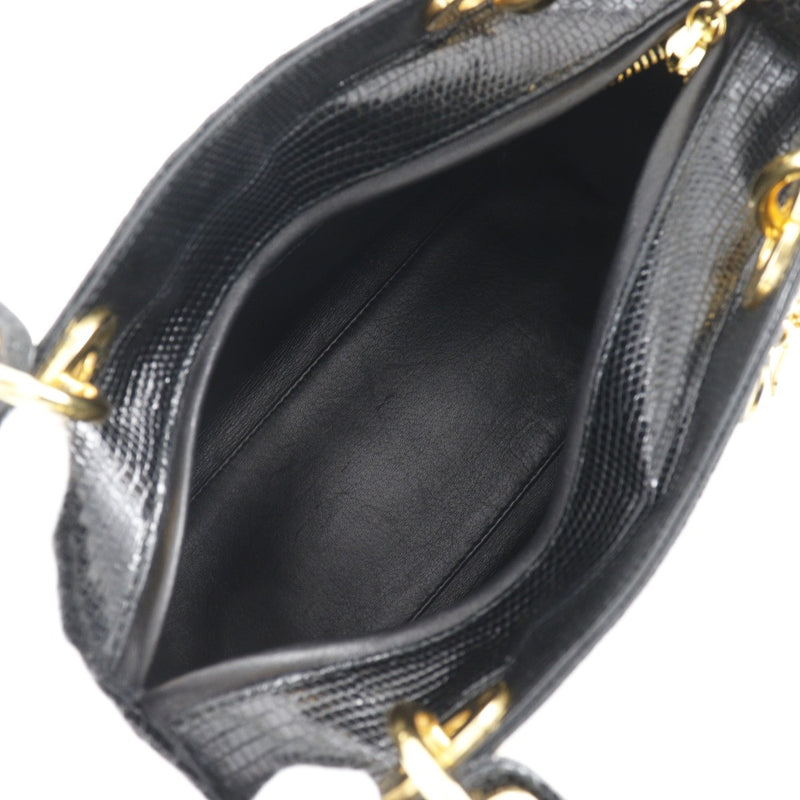 [DIOR] Christian Dior Ladyol Handbag Lizard Black Handscape Fastener Lady Dior Ladies A-Rank