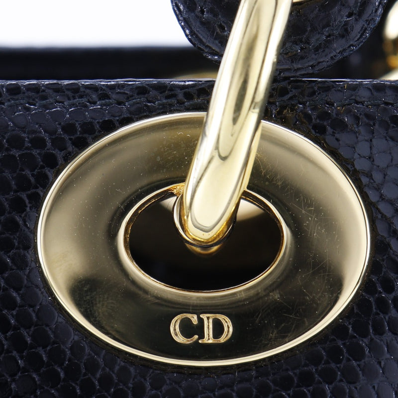 [Dior] Christian Dior Ladies Handbag Dior Lizard Producto Negro Azuelo de productos de la mano Diora Dior A-Rank