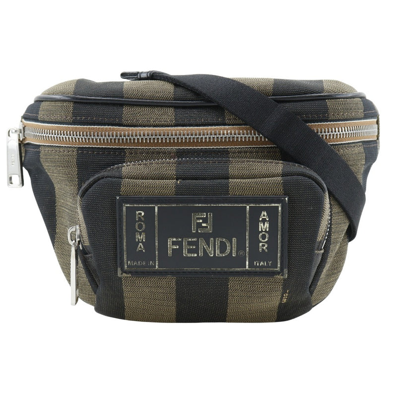 【FENDI】フェンディ
 ペカンストライプ ウエストバッグ
 ボディバッグ 7VA446 ナイロンキャンバス 茶 ファスナー Pecan Stripe ユニセックス