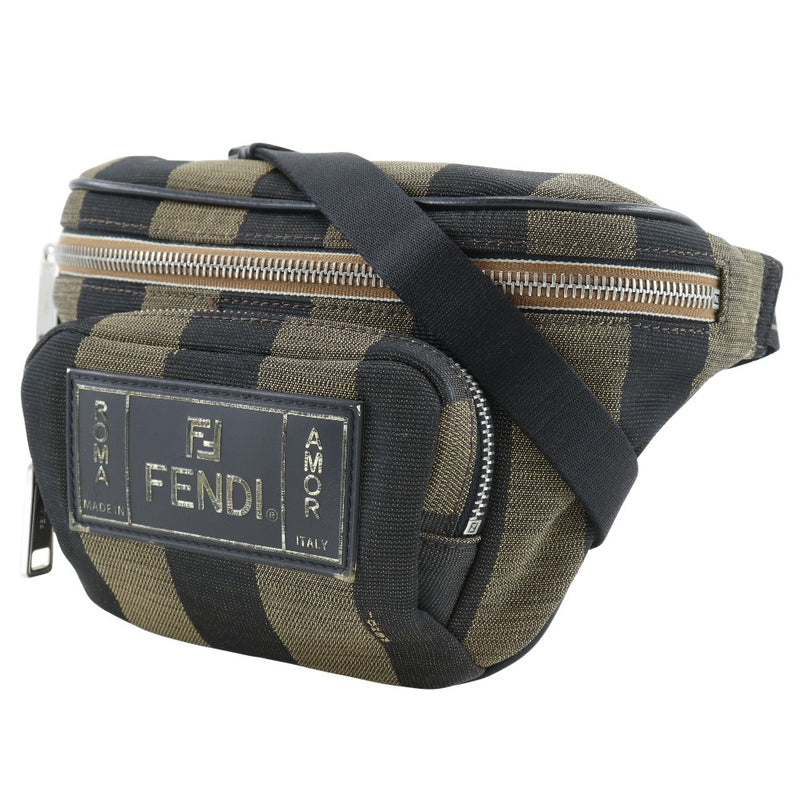 【FENDI】フェンディ
 ペカンストライプ ウエストバッグ
 ボディバッグ 7VA446 ナイロンキャンバス 茶 ファスナー Pecan Stripe ユニセックス