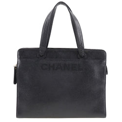 [Chanel] Chanel Logo Handbag Handsbag Cabaskin Black Handbag A5 Fastener Logo Ladies A-Rank