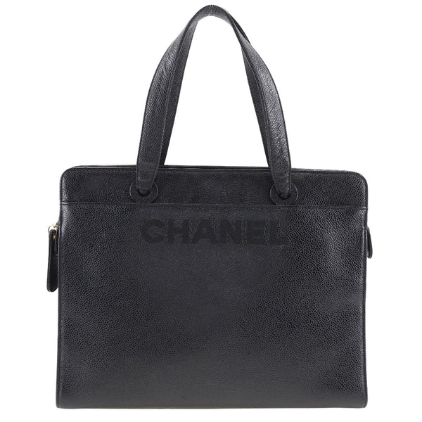 [CHANEL] Chanel Logo Handbag Caviar Skin Black Handsage A5 Fastener LOGO Ladies A-Rank