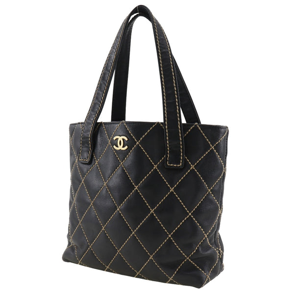 [CHANEL] Chanel Wild Stitch Tote Handbag A18126 Calfskin Black Handscape A5 magnet type WILD Stitch TOTE Ladies