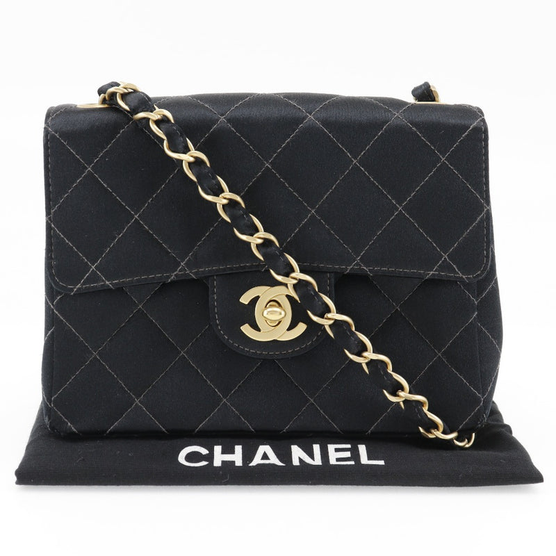 [Chanel] Chanel Mini -cadena de hombro de hombro Matelasse Satin Black Diagonal Shoulder Gurn Lock Mini Caquinhoulder Damas A-Rank