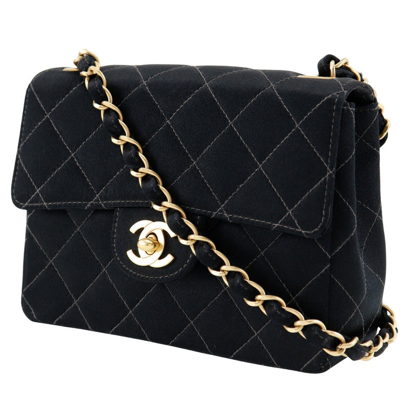 [Chanel] Chanel 
 Mini -cadena de hombro de hombro 
 Matelasse Satin Black Diagonal Shoulder Gurn Lock Mini Caquinhoulder Damas A-Rank