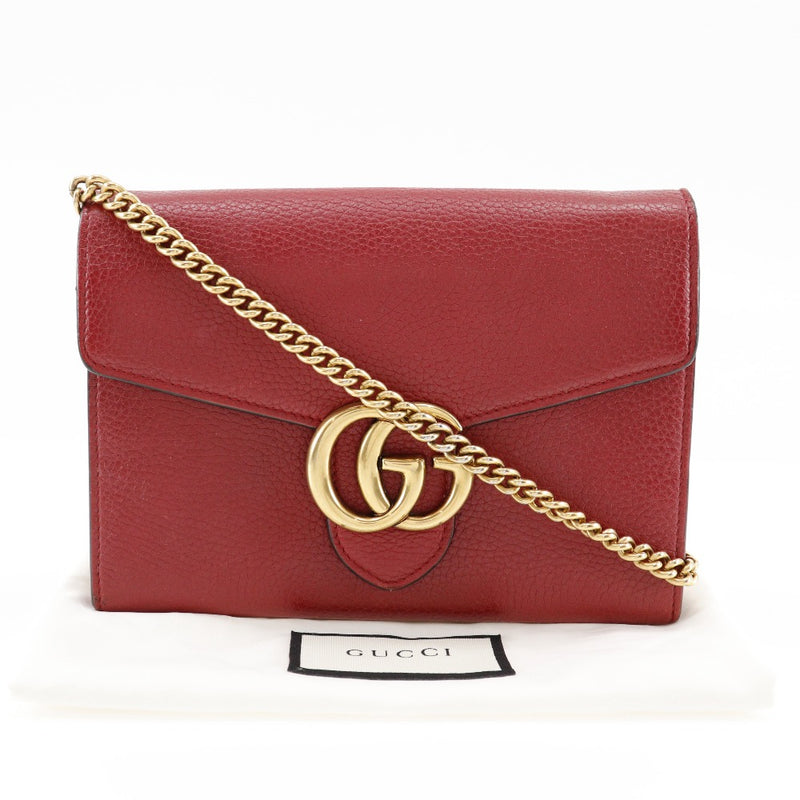 [Gucci] Gucci 
 Billetera de cadena de marmont gg 
 2way embrague 401232 botón rojo de ternero GG Marmont Ladies A-Rank