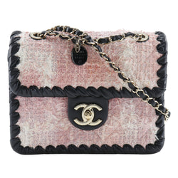 [CHANEL] Chanel MiniChainShoulder Shoulder Bag doubleChain AS2495 Tweed ×Calfskin Raspberry Pink/Black diagonal shoulder turn lock mini chainshouder ladies A-rank