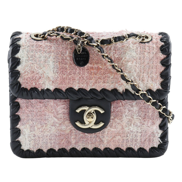 [Chanel] Chanel Mini-Chain Sac à bandoulière Double chaîne AS2495 Tweed X Calf rose / noir Diagonal Turn Lock MINI MINI CHAMI