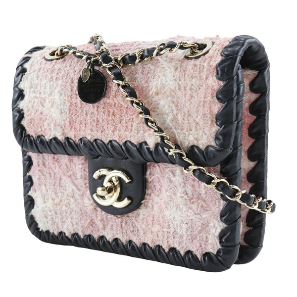 [CHANEL] Chanel MiniChainShoulder Shoulder Bag doubleChain AS2495 Tweed ×Calfskin Raspberry Pink/Black diagonal shoulder turn lock mini chainshouder ladies A-rank