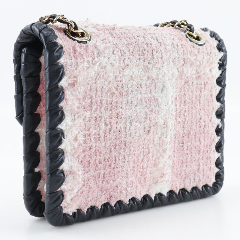 [CHANEL] Chanel MiniChainShoulder Shoulder Bag doubleChain AS2495 Tweed ×Calfskin Raspberry Pink/Black diagonal shoulder turn lock mini chainshouder ladies A-rank